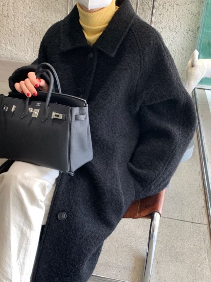 STAY HERE韓國直郵㊣女裝新款時尚熱賣職業推薦中長款大衣STAY HERE中長款大衣