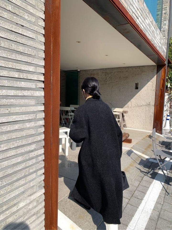 STAY HERE韓國直郵㊣女裝新款時尚熱賣職業推薦中長款大衣STAY HERE中長款大衣