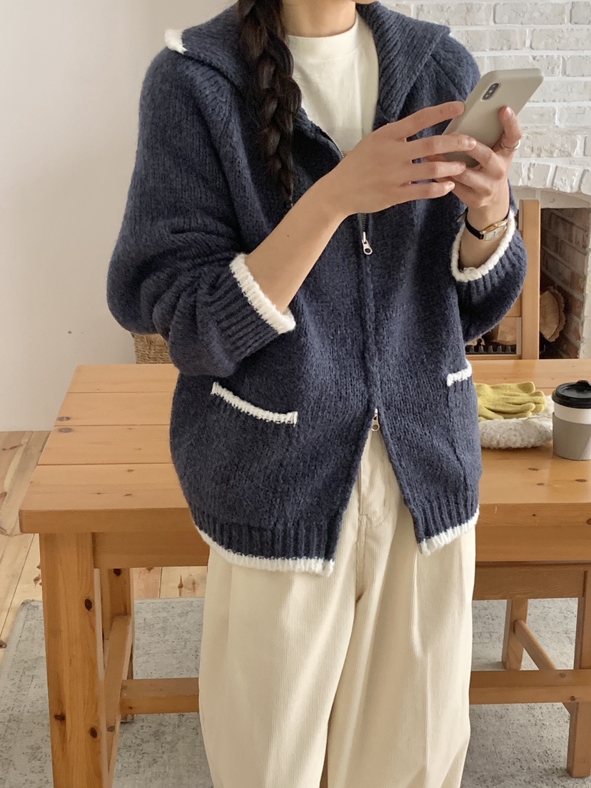 WOOD東大門㊣直郵女裝新品職業時尚人氣休閑推薦針織衫拉鏈WOOD針織衫