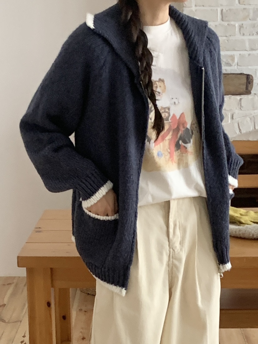 WOOD東大門㊣直郵女裝新品職業時尚人氣休閑推薦針織衫拉鏈WOOD針織衫