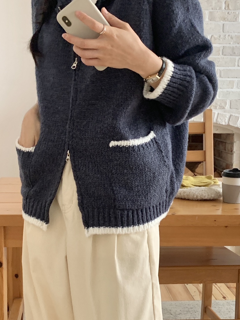 WOOD東大門㊣直郵女裝新品職業時尚人氣休閑推薦針織衫拉鏈WOOD針織衫