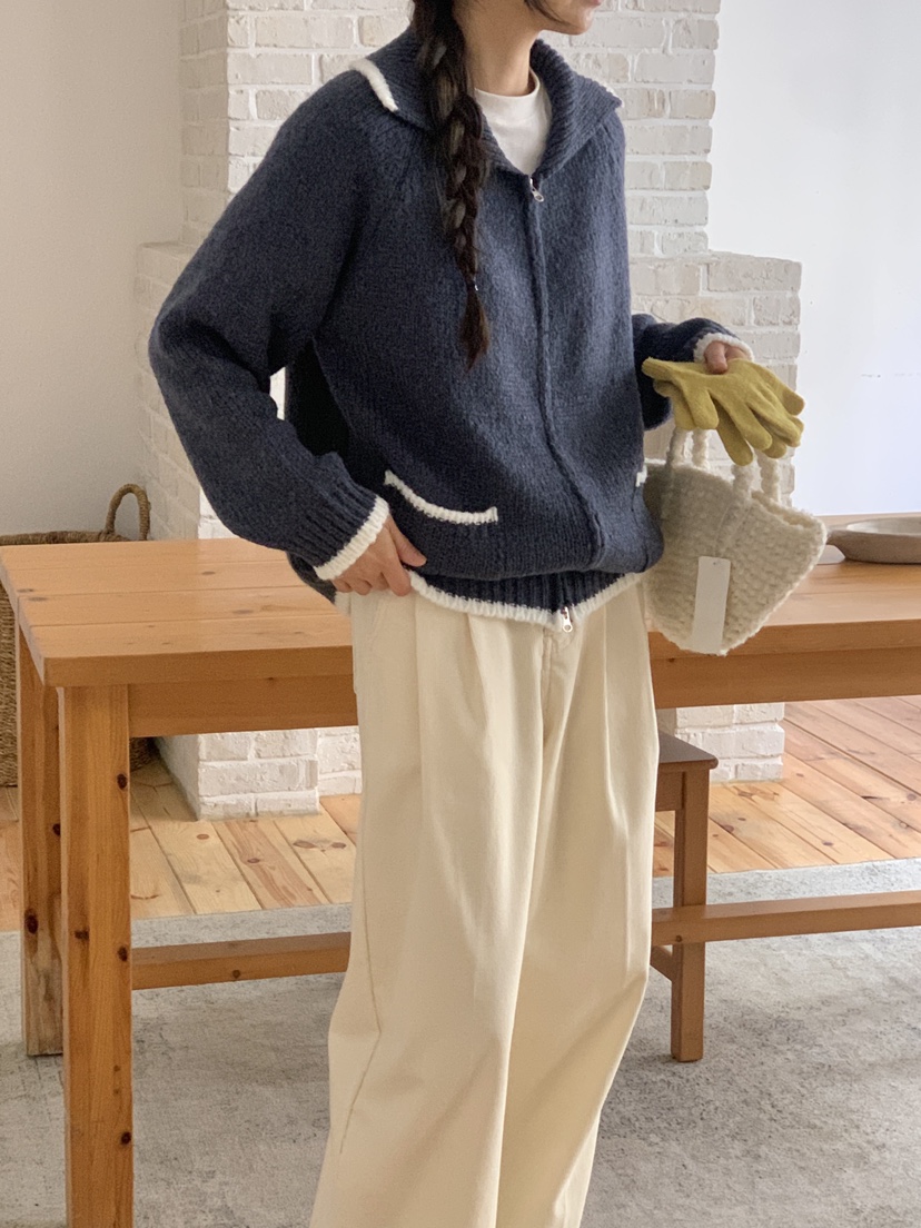 WOOD東大門㊣直郵女裝新品職業時尚人氣休閑推薦針織衫拉鏈WOOD針織衫