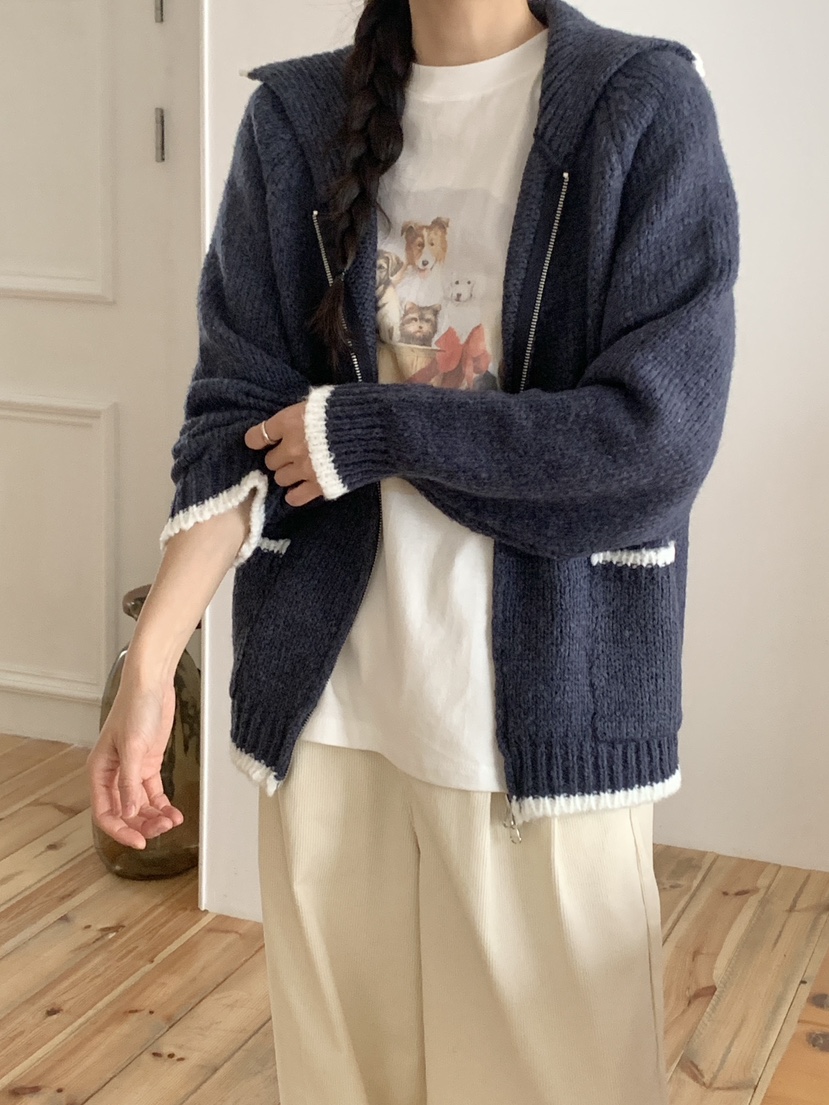 WOOD東大門㊣直郵女裝新品職業時尚人氣休閑推薦針織衫拉鏈WOOD針織衫