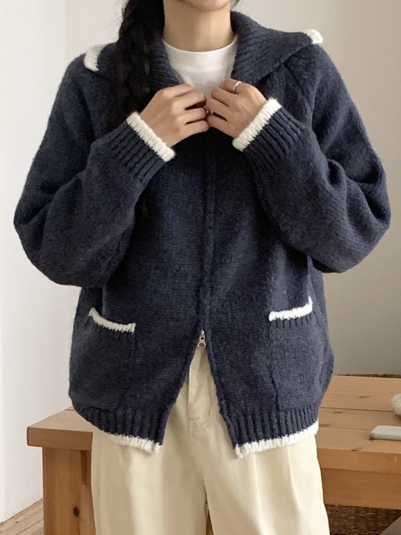 WOOD東大門㊣直郵女裝新品職業時尚人氣休閑推薦針織衫拉鏈WOOD針織衫圖色1