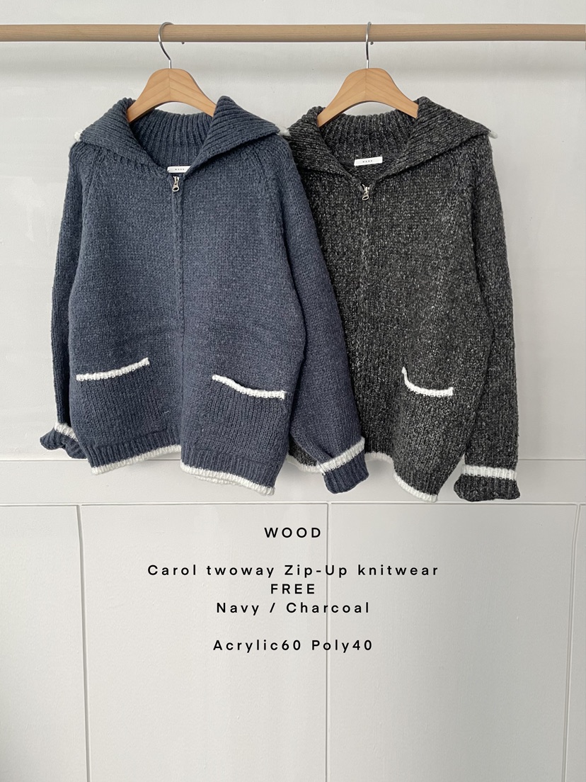 WOOD東大門㊣直郵女裝新品職業時尚人氣休閑推薦針織衫拉鏈WOOD針織衫圖色2左二色