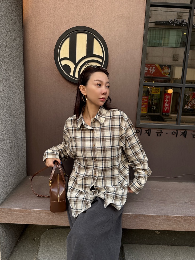 LUMIPLE東大門㊣直郵女士新款休閑人氣時尚職業襯衫蕾絲衫格紋LUMIPLE襯衫/蕾絲衫