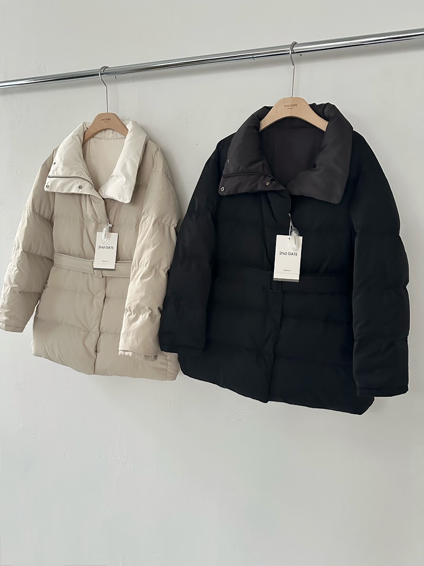 2ND GATE韓國代購㊣女裝新款人氣休閑短款棉服含腰帶雙面鴨絨2ND GATE短款棉服