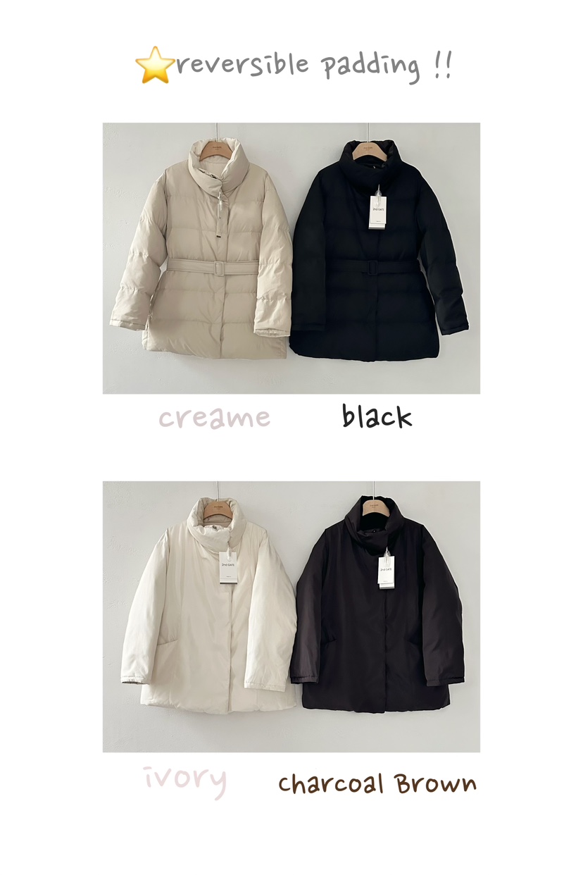 2ND GATE韓國代購㊣女裝新款人氣休閑短款棉服含腰帶雙面鴨絨2ND GATE短款棉服