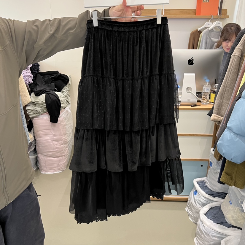 ARE東大門㊣實拍女士新款休閑推薦25秋冬熱賣職業長裙天鵝絨ARE YOU/ARE長裙