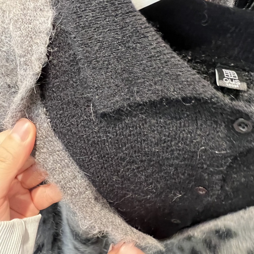 OUS/INCH-L韓國代購㊣女士新款人氣針織衫假兩件馬海毛豹紋開衫OUS/INCH針織衫