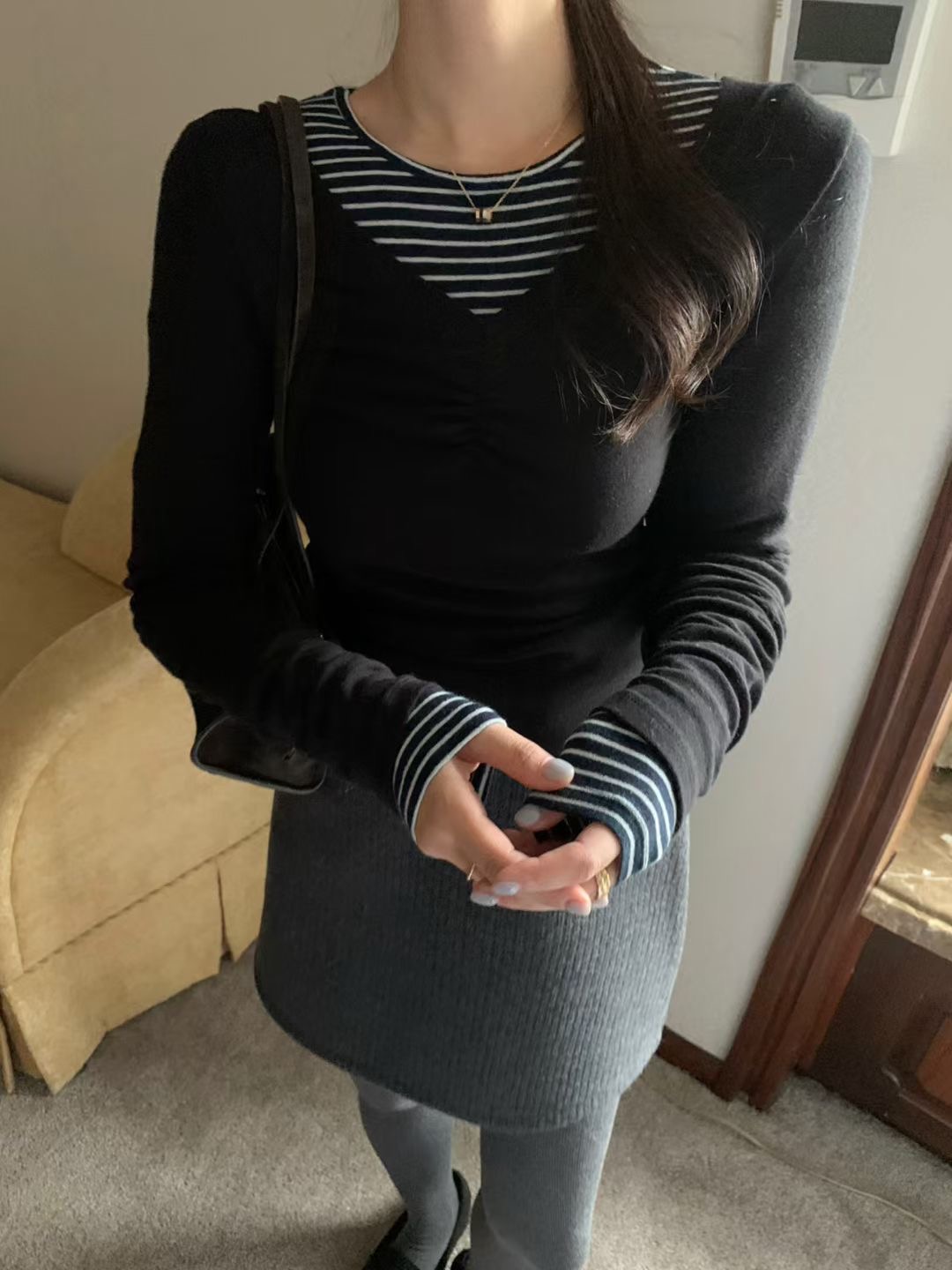 PYT-ot東大門㊣直郵女士新款休閑真品25秋冬職業長袖T恤條紋pretty young thing長袖T恤