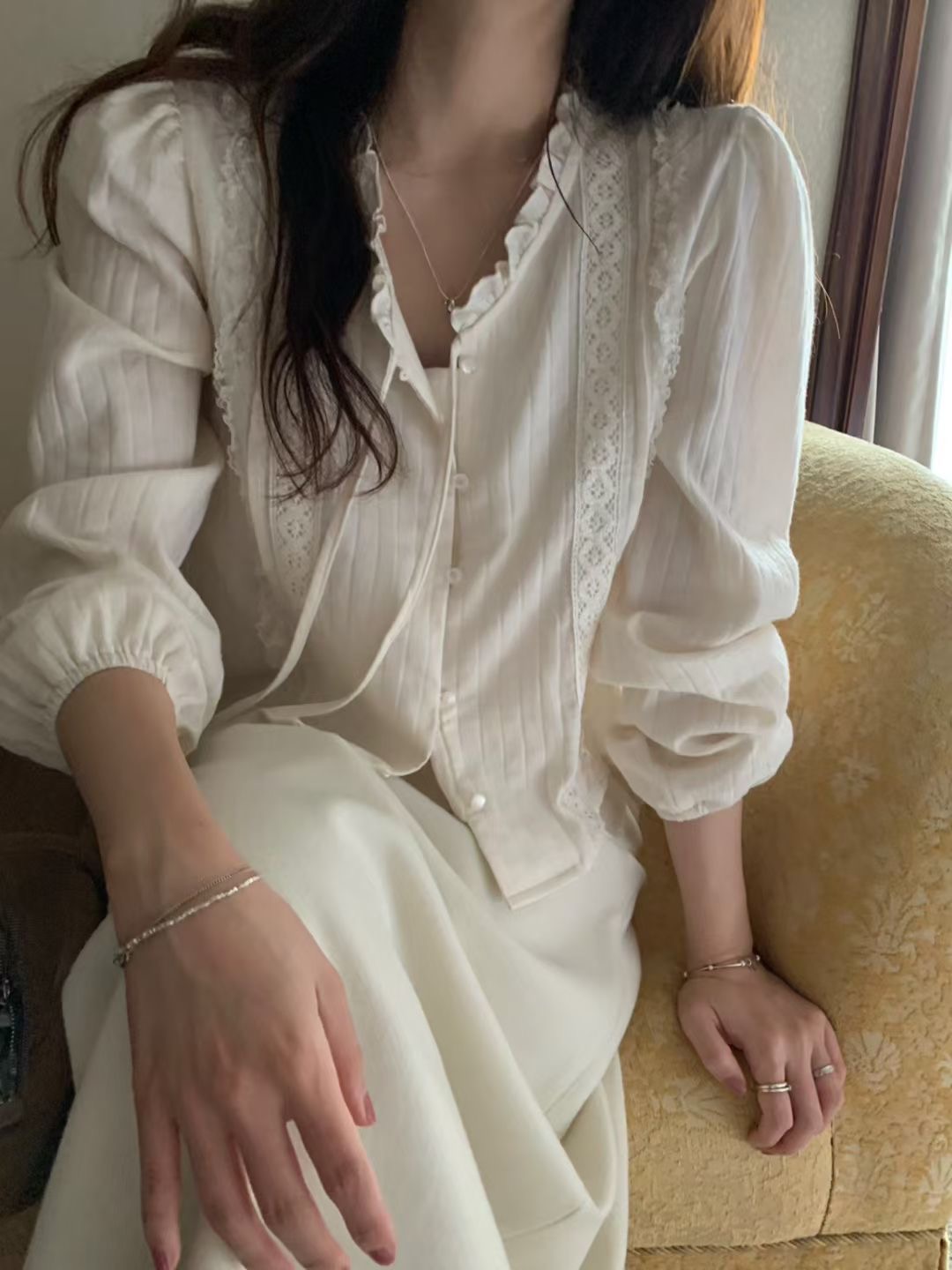 PYT-ot東大門㊣實拍女士新款25秋冬推薦時尚人氣襯衫蕾絲衫pretty young thing襯衫/蕾絲衫