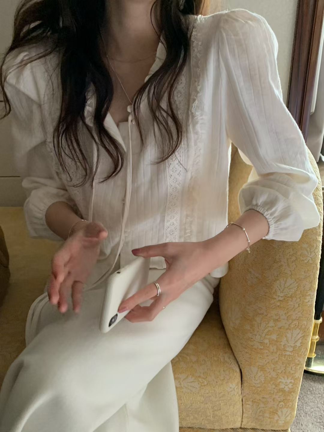 PYT-ot東大門㊣實拍女士新款25秋冬推薦時尚人氣襯衫蕾絲衫pretty young thing襯衫/蕾絲衫