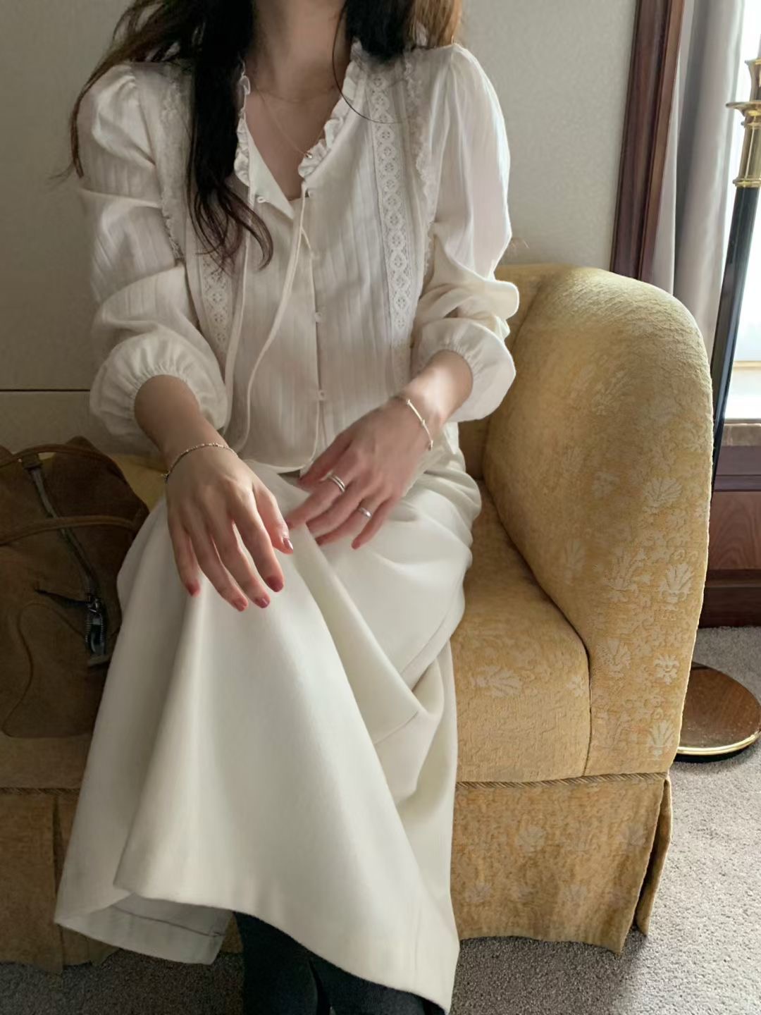 PYT-ot東大門㊣實拍女士新款25秋冬推薦時尚人氣襯衫蕾絲衫pretty young thing襯衫/蕾絲衫