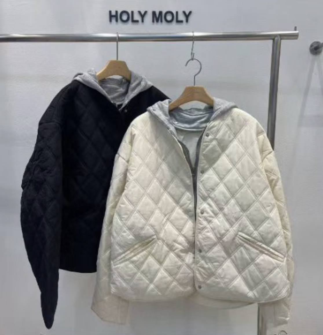 HOLYMOLY東大門㊣實拍女士新品職業時尚真品人氣短款棉服絎縫HOLYMOLY短款棉服圖色1左一色