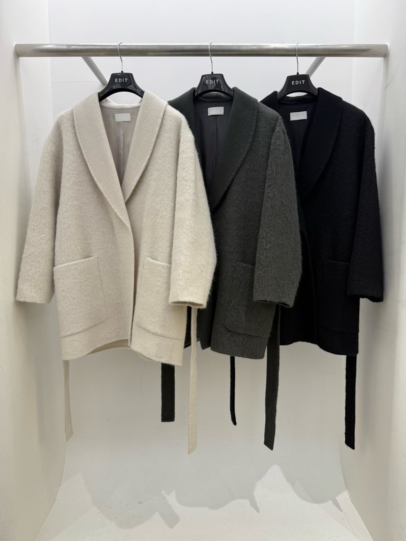 EDIT韓國代購㊣女裝新品真品25秋冬熱賣職業短款大衣含腰帶EDIT短款大衣