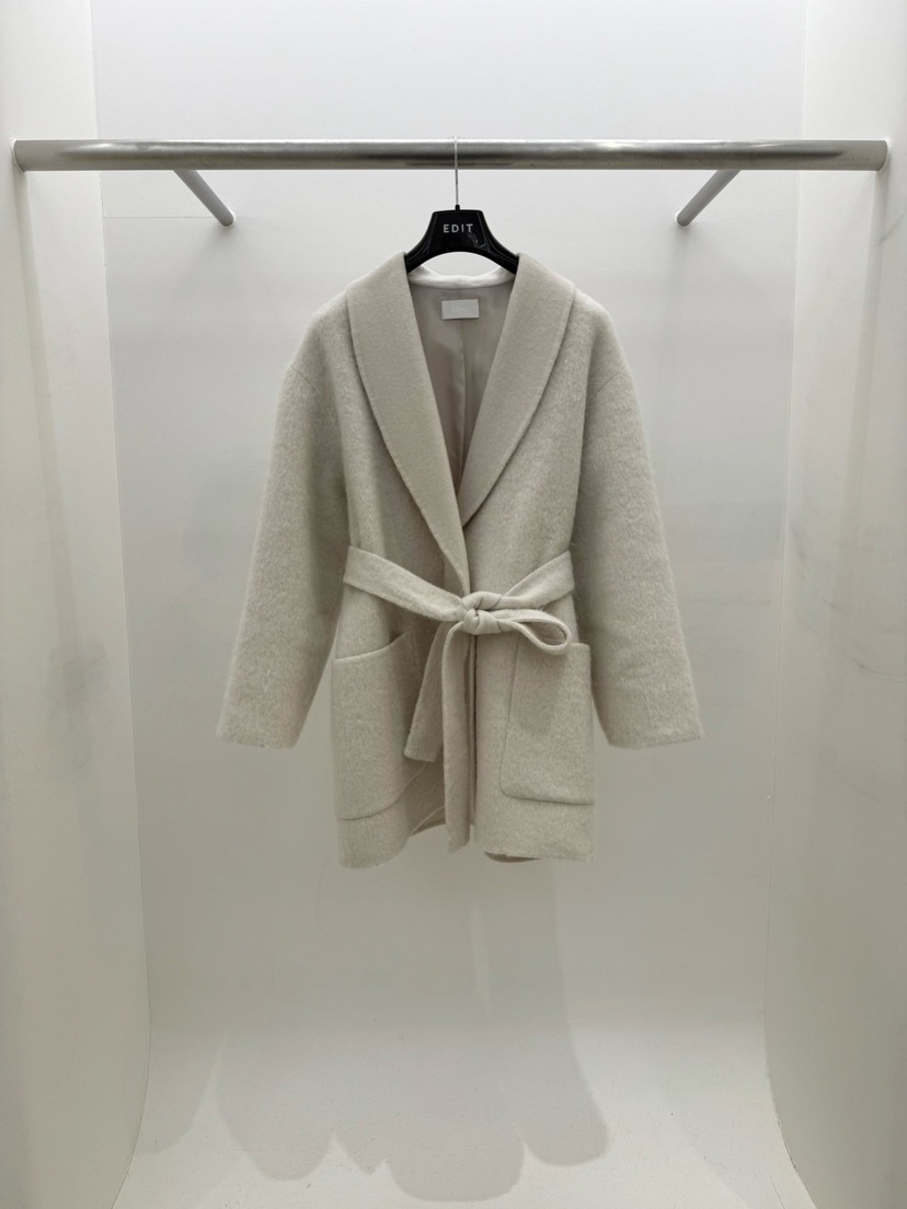 EDIT韓國代購㊣女裝新品真品25秋冬熱賣職業短款大衣含腰帶EDIT短款大衣圖色1