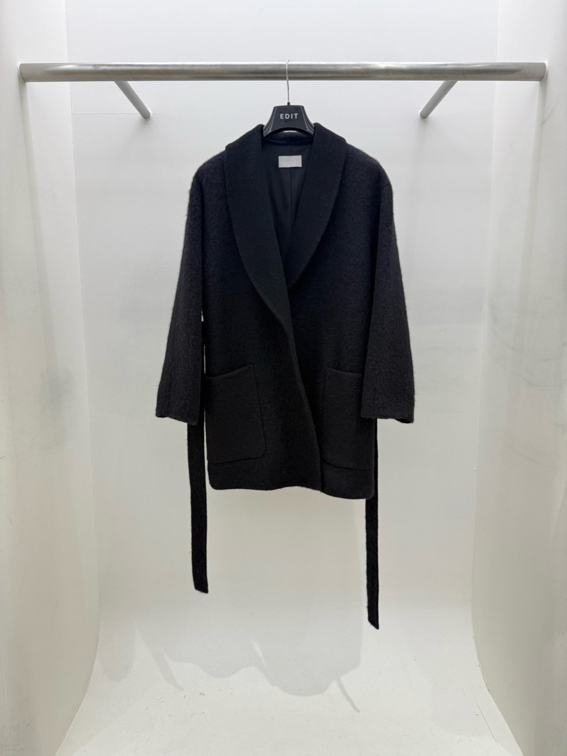 EDIT韓國代購㊣女裝新品真品25秋冬熱賣職業短款大衣含腰帶EDIT短款大衣圖色3黑色