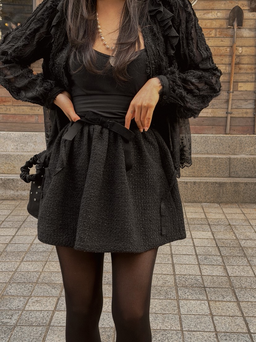 81 MARKET-L東大門㊣直郵女士新款推薦短裙天鵝絨含飾品粗花呢81 MARKET-L短裙