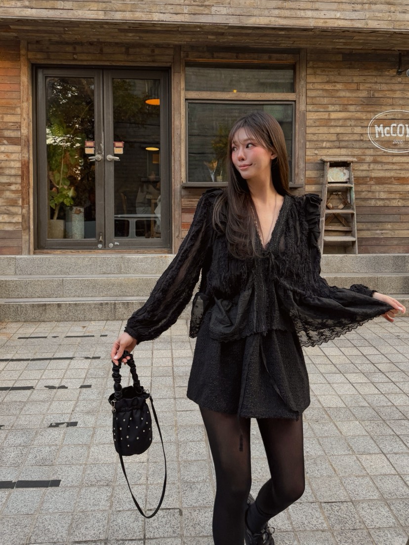 81 MARKET-L東大門㊣直郵女士新款推薦短裙天鵝絨含飾品粗花呢81 MARKET-L短裙