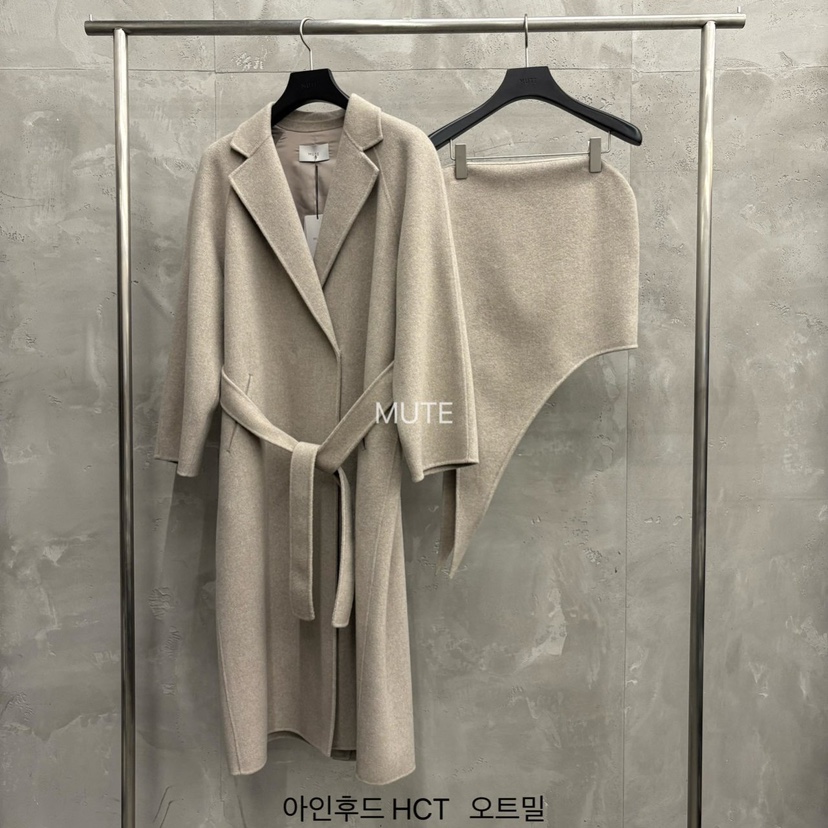 MUTE-P韓國直郵㊣女士新品25秋冬真品中長款大衣含腰帶含圍巾MUTE中長款大衣