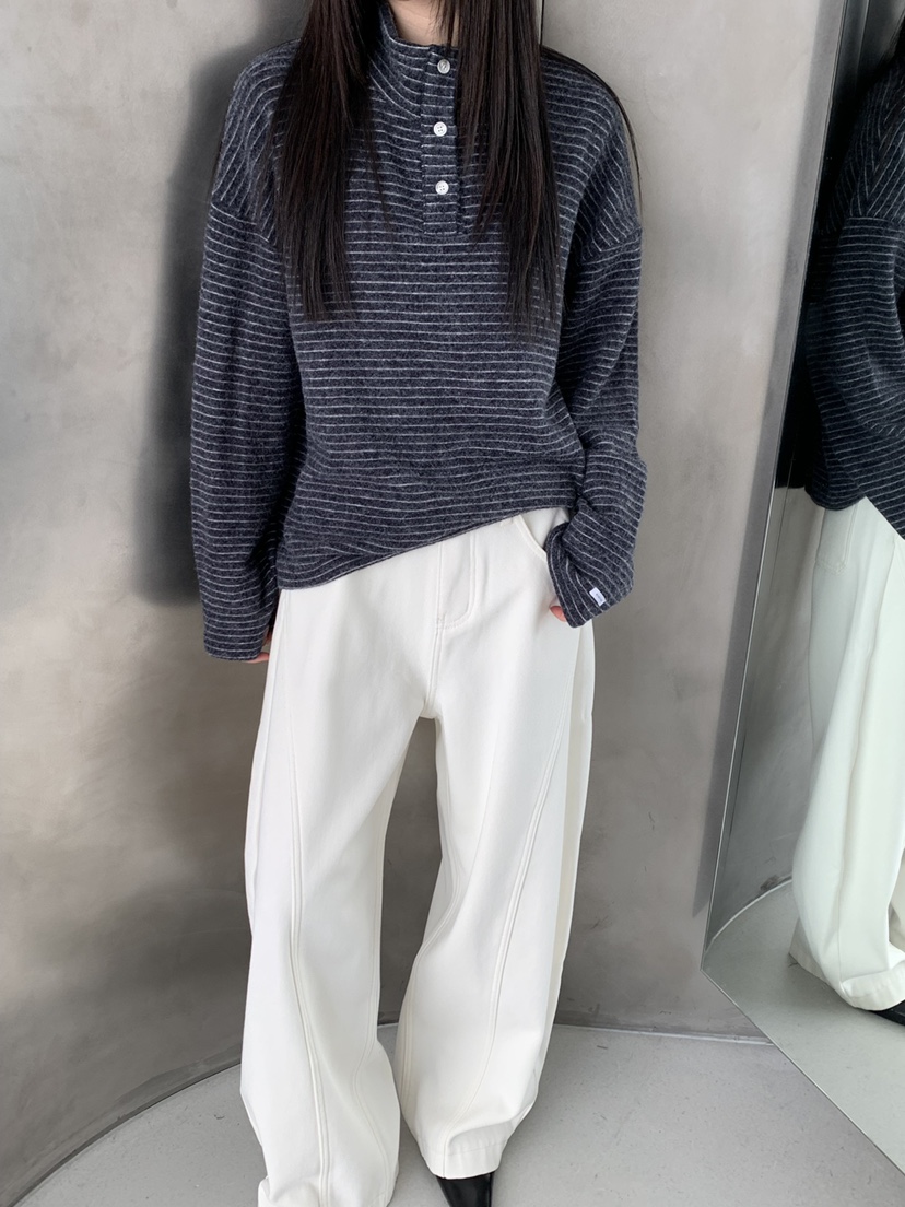 RIVER RAIN韓國直郵㊣女士新款真品時尚職業25秋冬長袖T恤紐扣RIVER RAIN長袖T恤圖色2深藍色