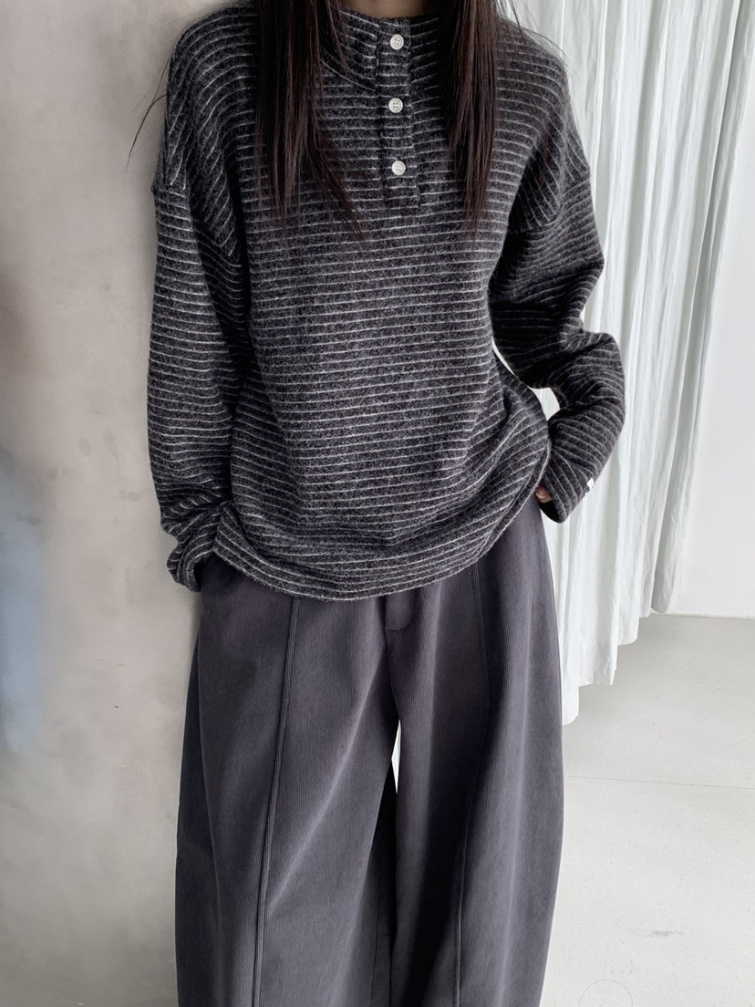 RIVER RAIN韓國直郵㊣女士新款真品時尚職業25秋冬長袖T恤紐扣RIVER RAIN長袖T恤圖色3墨色