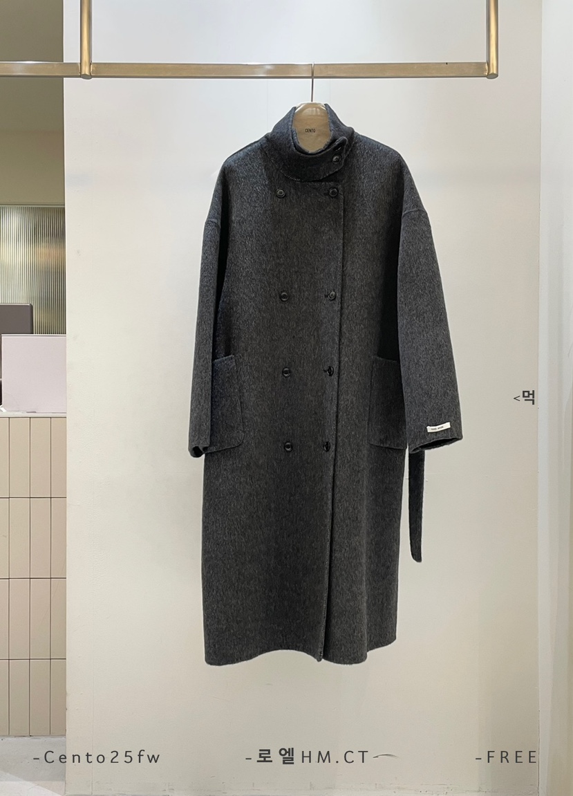 CENTO韓國直郵㊣女裝新品職業真品熱賣時尚中長款大衣含腰帶CENTO中長款大衣圖色3墨色