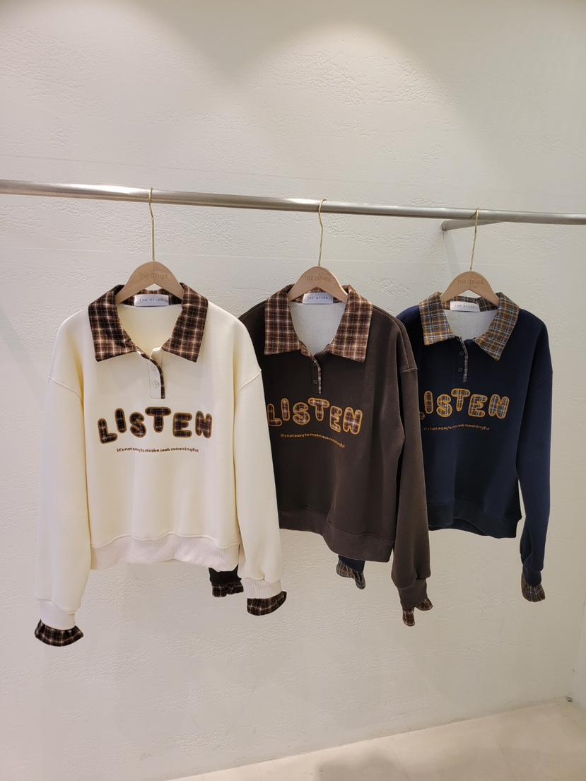 THE OTHER韓國代購㊣女裝新款熱賣25秋冬衛衣加絨羊毛格子THE OTHER衛衣