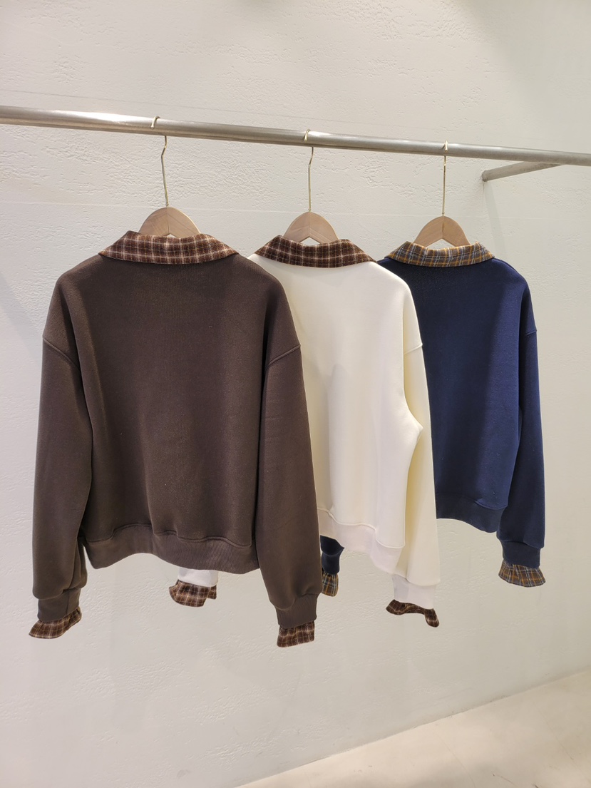 THE OTHER韓國代購㊣女裝新款熱賣25秋冬衛衣加絨羊毛格子THE OTHER衛衣