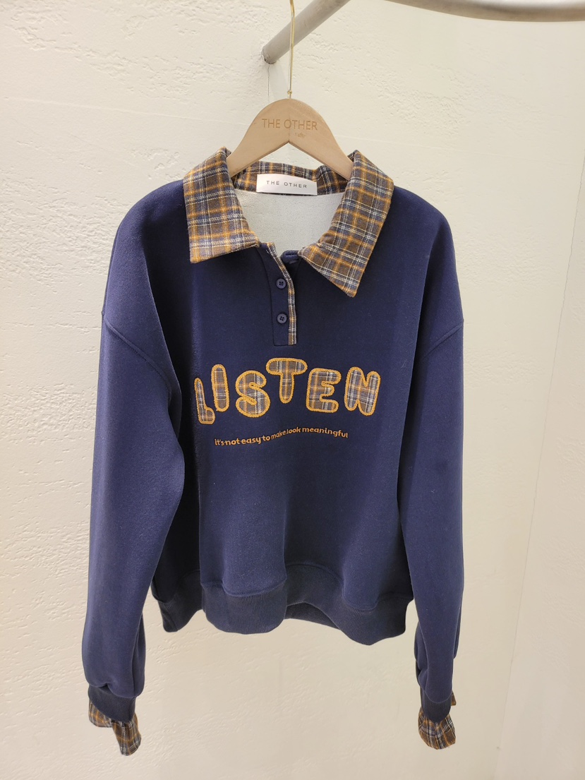 THE OTHER韓國代購㊣女裝新款熱賣25秋冬衛衣加絨羊毛格子THE OTHER衛衣圖色2