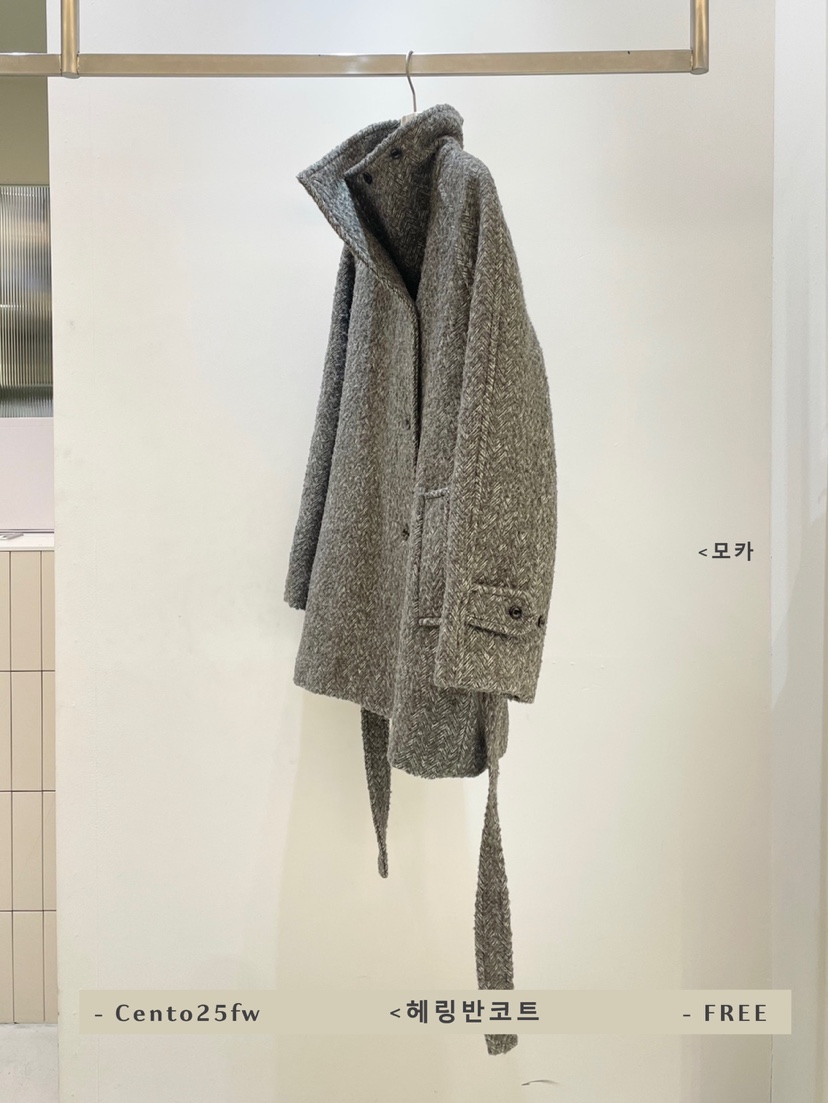 CENTO韓國直郵㊣女士新品職業人氣25秋冬中長款大衣人字紋含腰帶CENTO中長款大衣