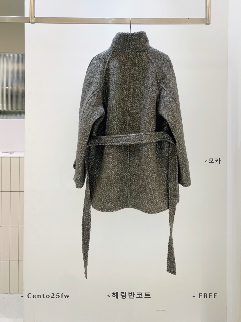 CENTO韓國直郵㊣女士新品職業人氣25秋冬中長款大衣人字紋含腰帶CENTO中長款大衣