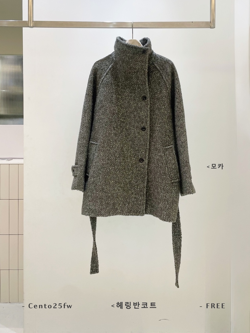 CENTO韓國直郵㊣女士新品職業人氣25秋冬中長款大衣人字紋含腰帶CENTO中長款大衣圖色1