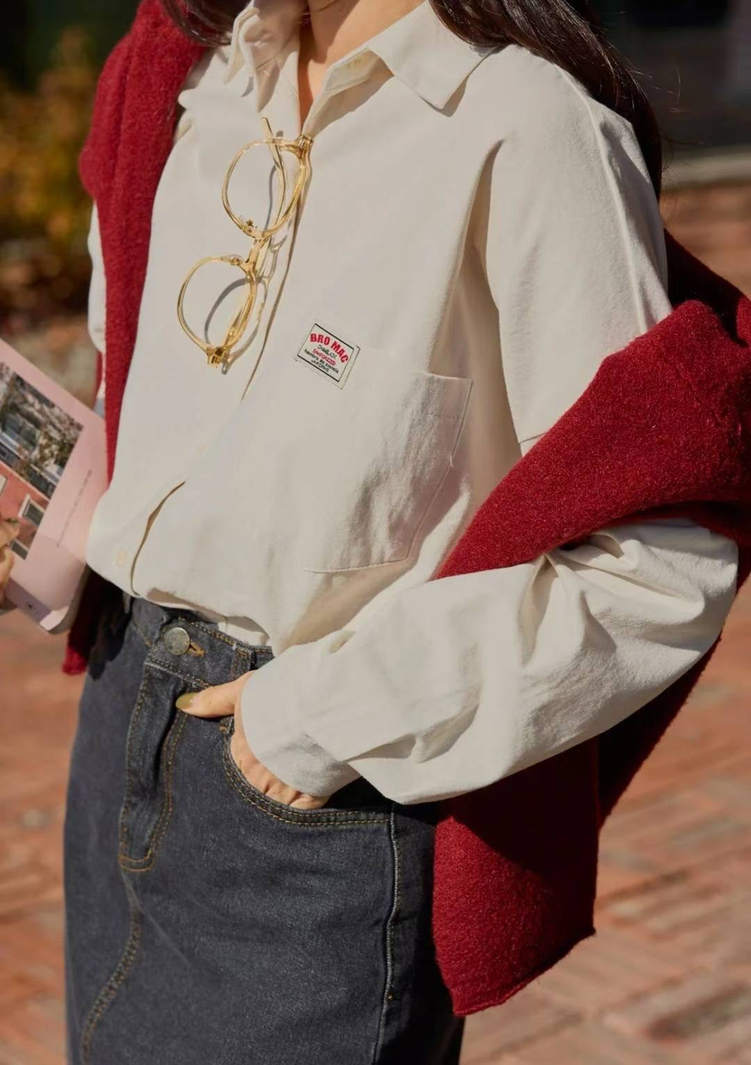 Eden-OT韓國直郵㊣女裝新款25秋冬時尚真品襯衫蕾絲衫抓絨Eden-OT襯衫/蕾絲衫