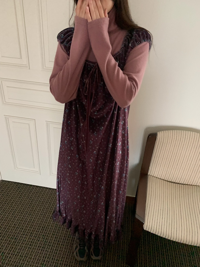 CAMEL-P東大門㊣代購女裝新款推薦連衣裙天鵝絨花朵Came_l 家連衣裙