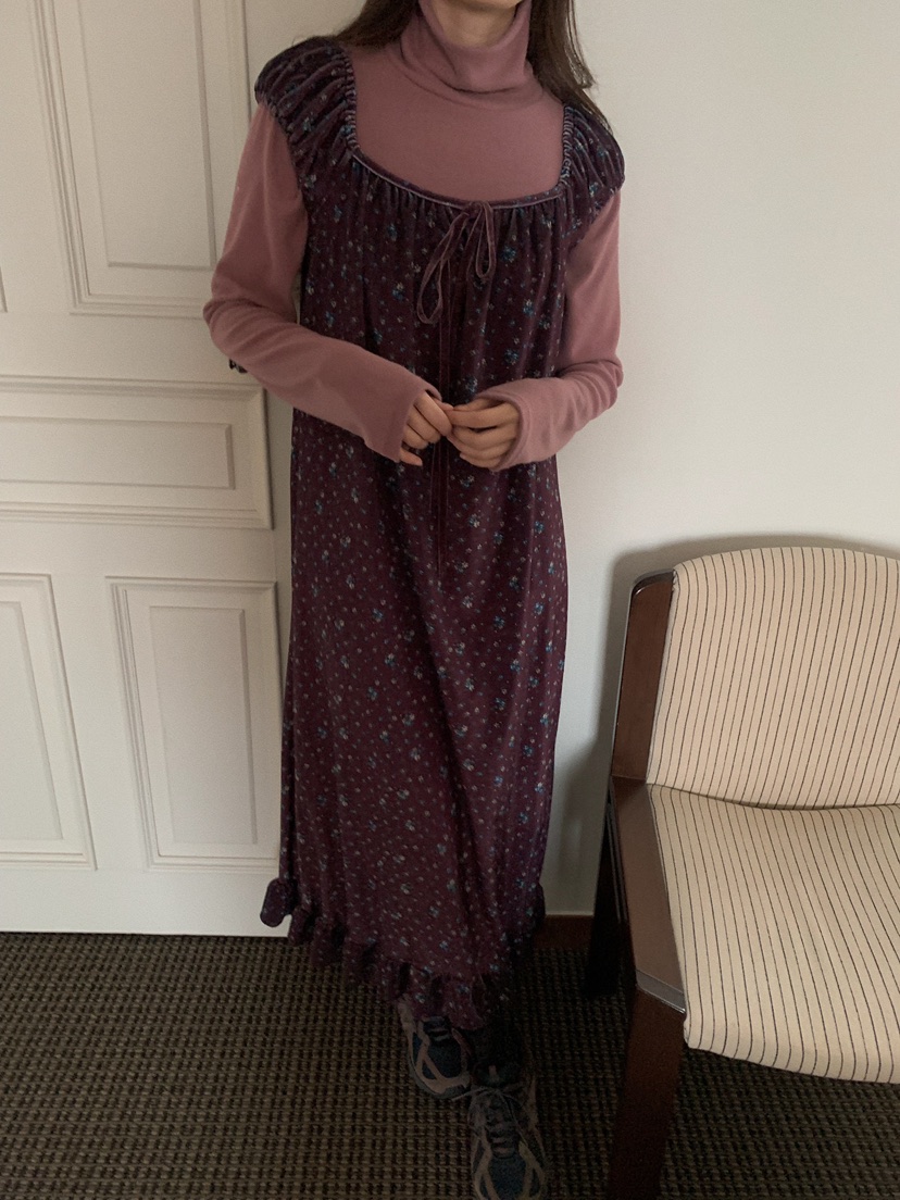 CAMEL-P東大門㊣代購女裝新款推薦連衣裙天鵝絨花朵Came_l 家連衣裙