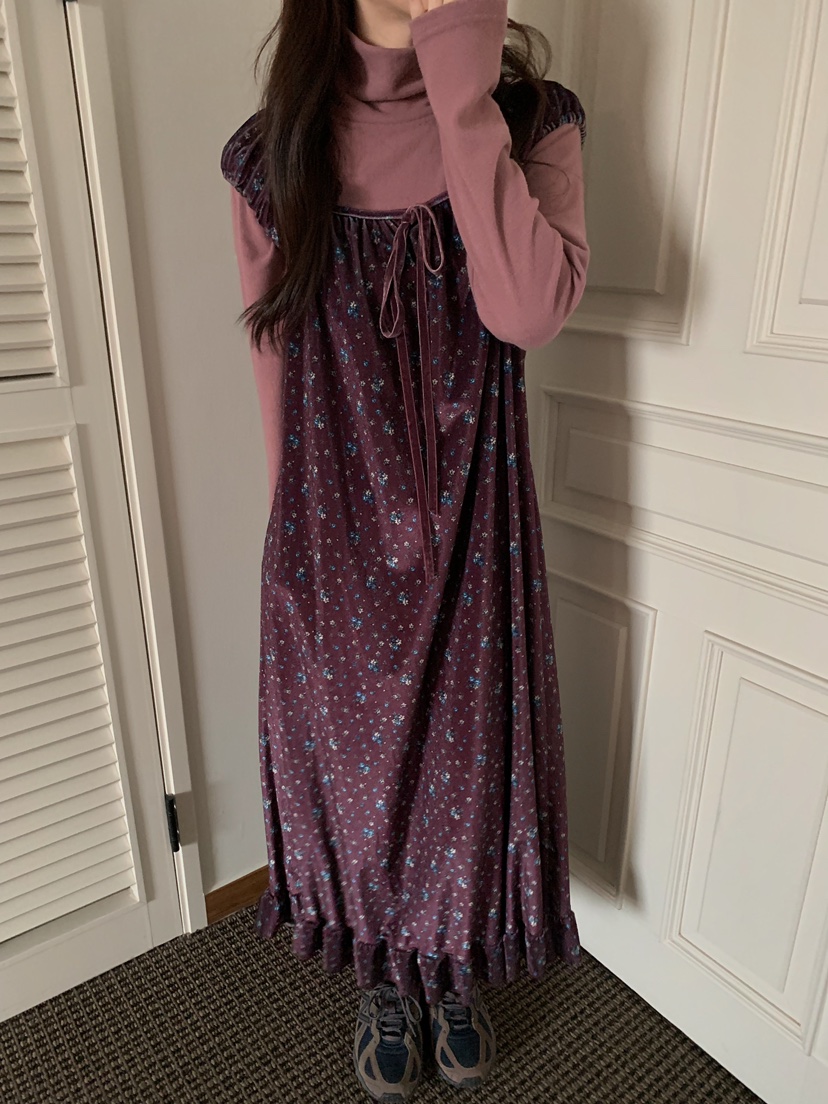 CAMEL-P東大門㊣代購女裝新款推薦連衣裙天鵝絨花朵Came_l 家連衣裙