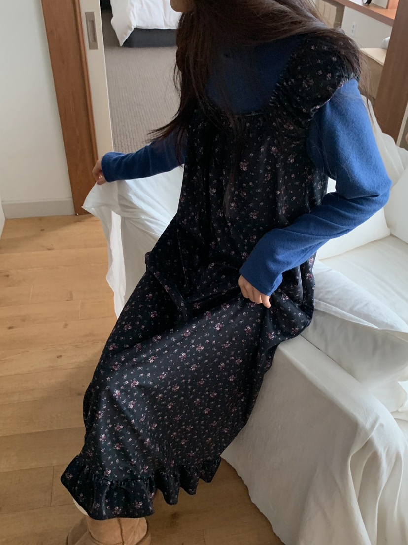 CAMEL-P東大門㊣代購女裝新款推薦連衣裙天鵝絨花朵Came_l 家連衣裙