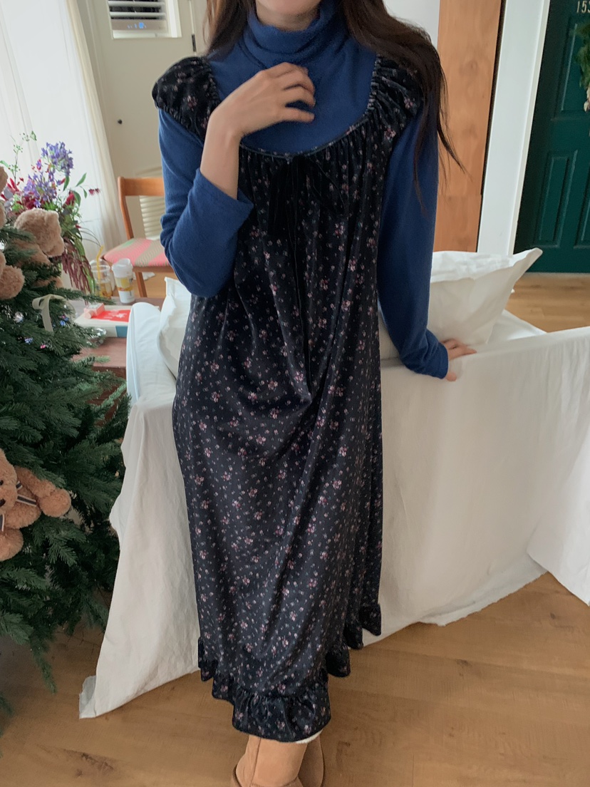 CAMEL-P東大門㊣代購女裝新款推薦連衣裙天鵝絨花朵Came_l 家連衣裙