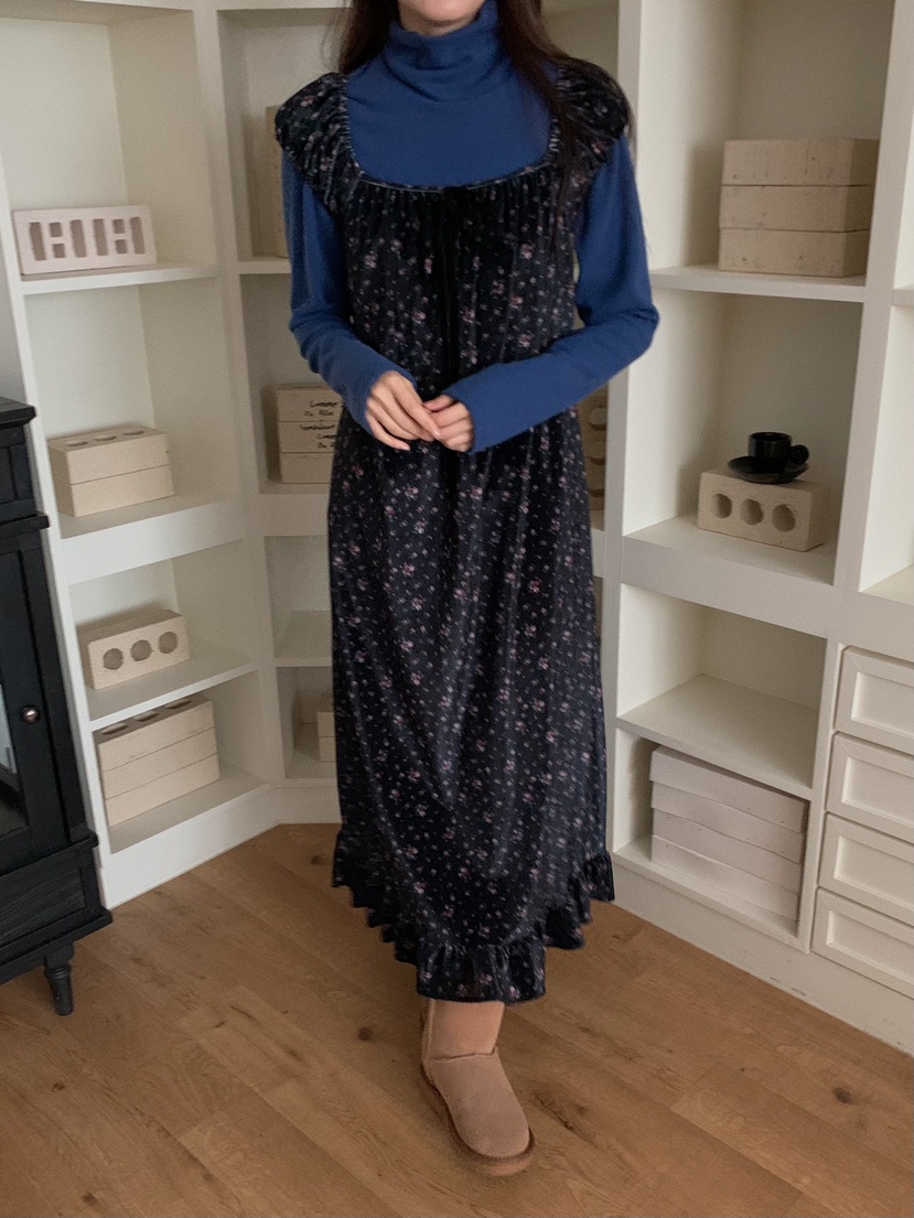 CAMEL-P東大門㊣代購女裝新款推薦連衣裙天鵝絨花朵Came_l 家連衣裙