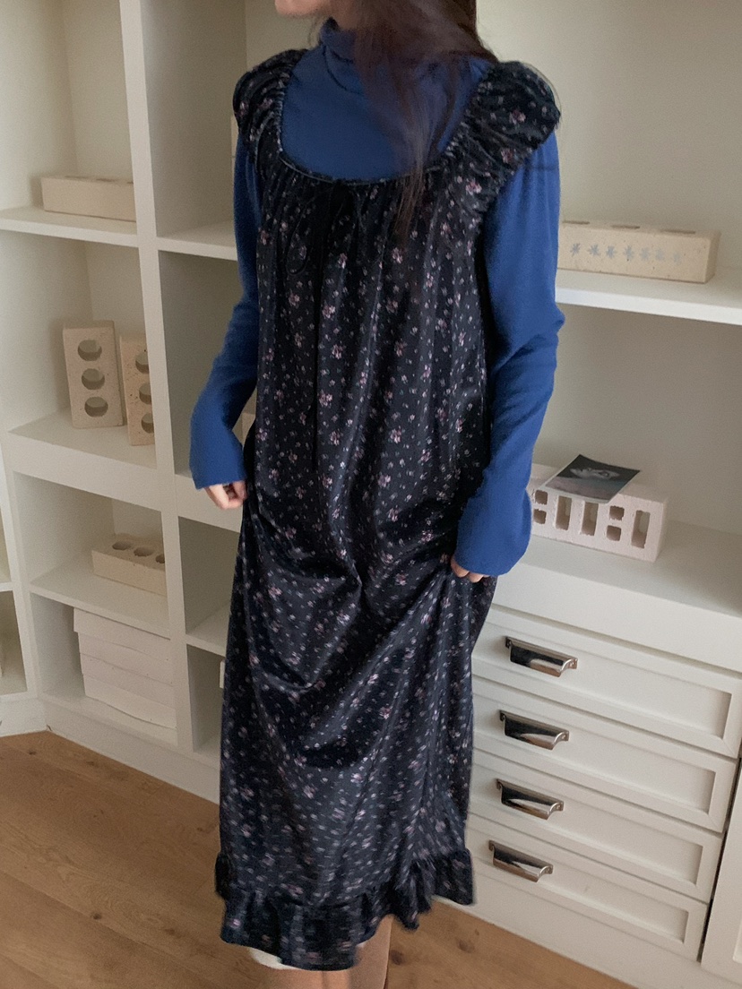 CAMEL-P東大門㊣代購女裝新款推薦連衣裙天鵝絨花朵Came_l 家連衣裙