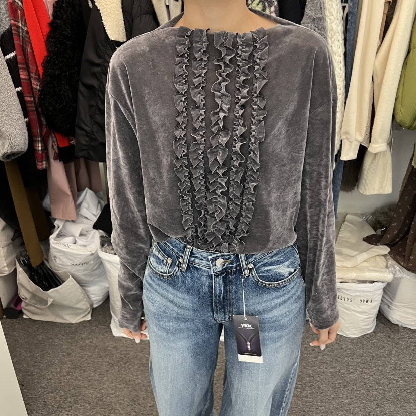 SALONDEMAG東大門㊣代購女士新款25秋冬熱賣真品長袖T恤天鵝絨SALONDEMAG長袖T恤圖色1