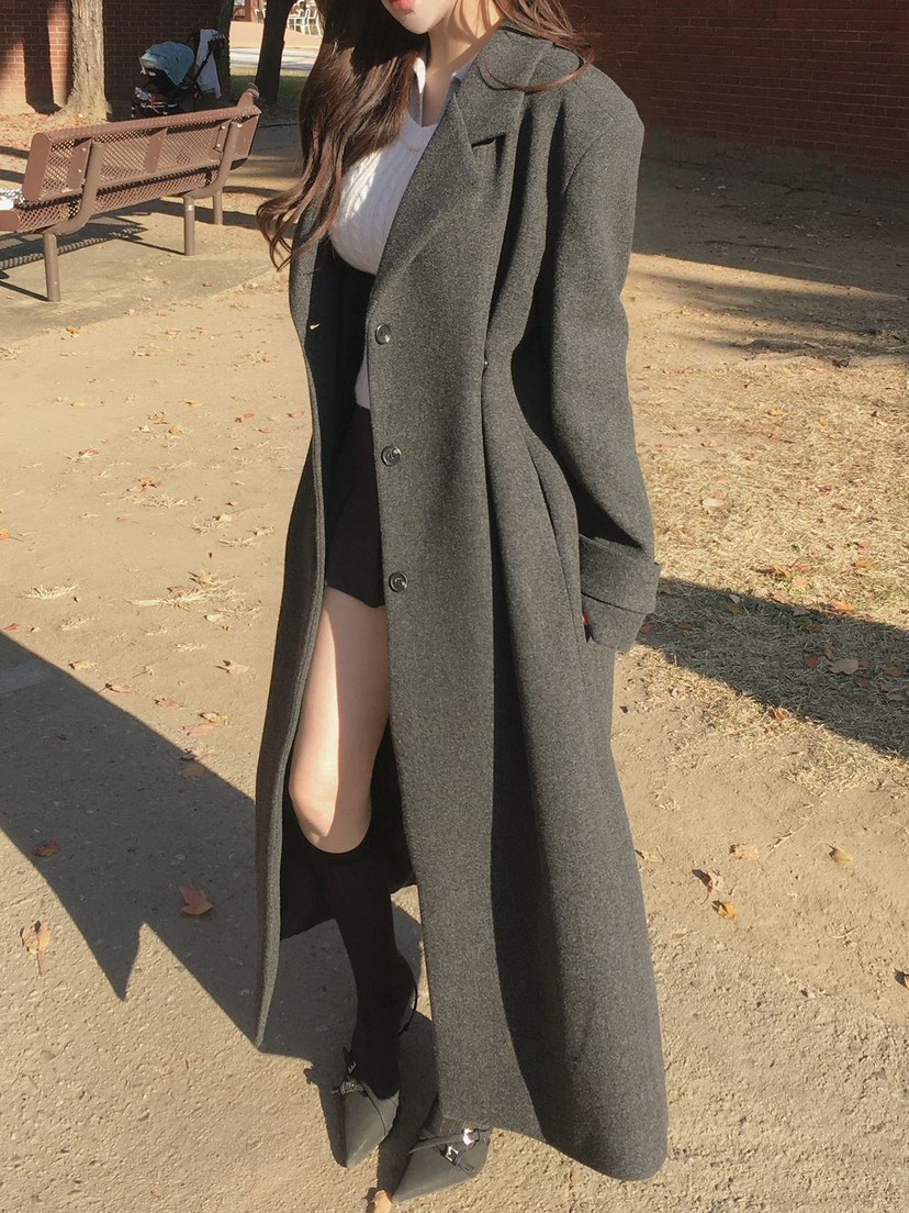 PAIRING東大門㊣代購女士新款人氣真品職業25秋冬中長款大衣超長PAIRING中長款大衣