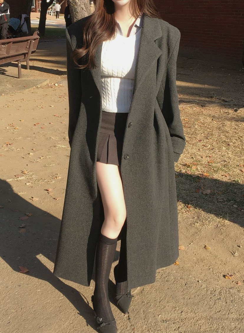 PAIRING東大門㊣代購女士新款人氣真品職業25秋冬中長款大衣超長PAIRING中長款大衣