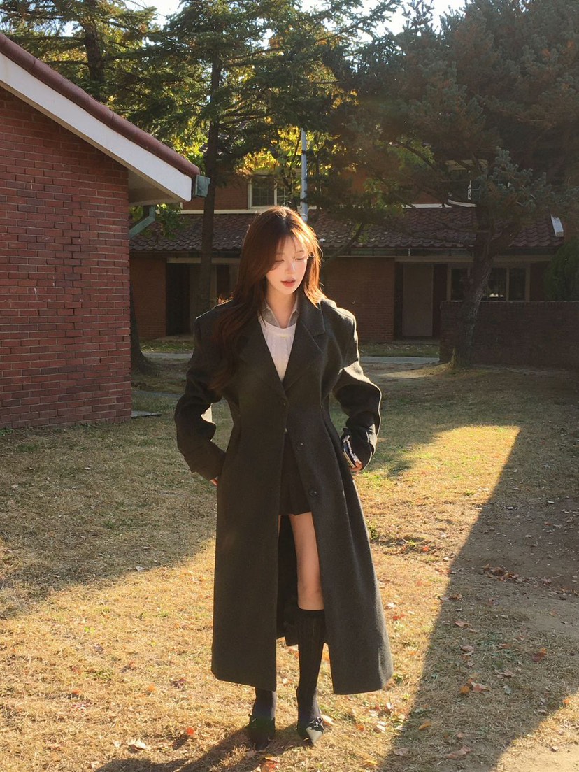 PAIRING東大門㊣代購女士新款人氣真品職業25秋冬中長款大衣超長PAIRING中長款大衣