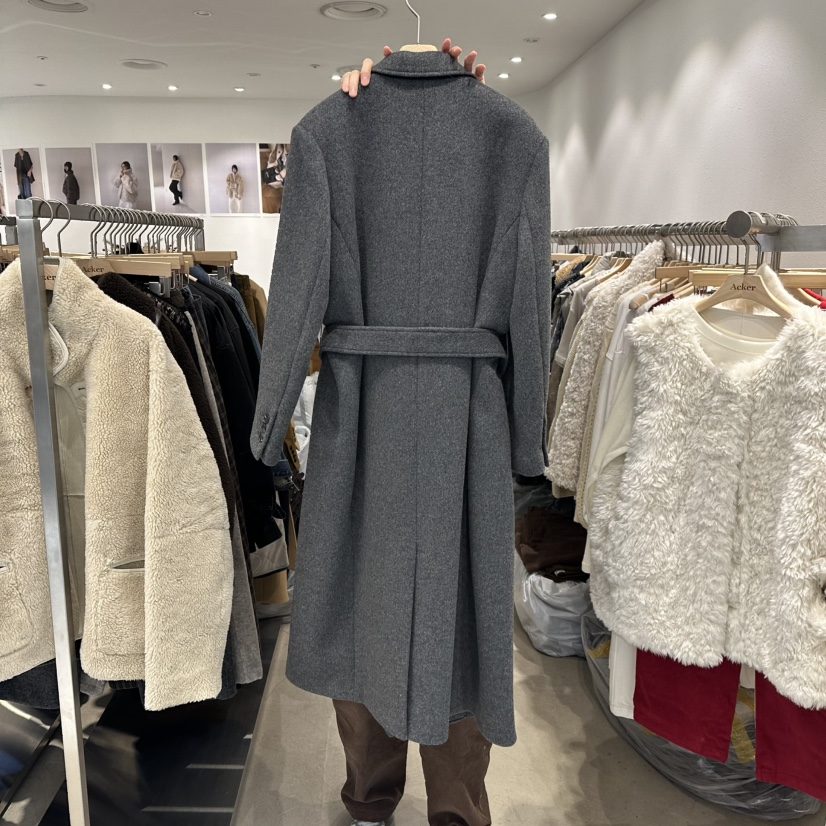 ACKER東大門㊣實拍女裝新款時尚25秋冬人氣推薦中長款大衣系帶ACKER中長款大衣