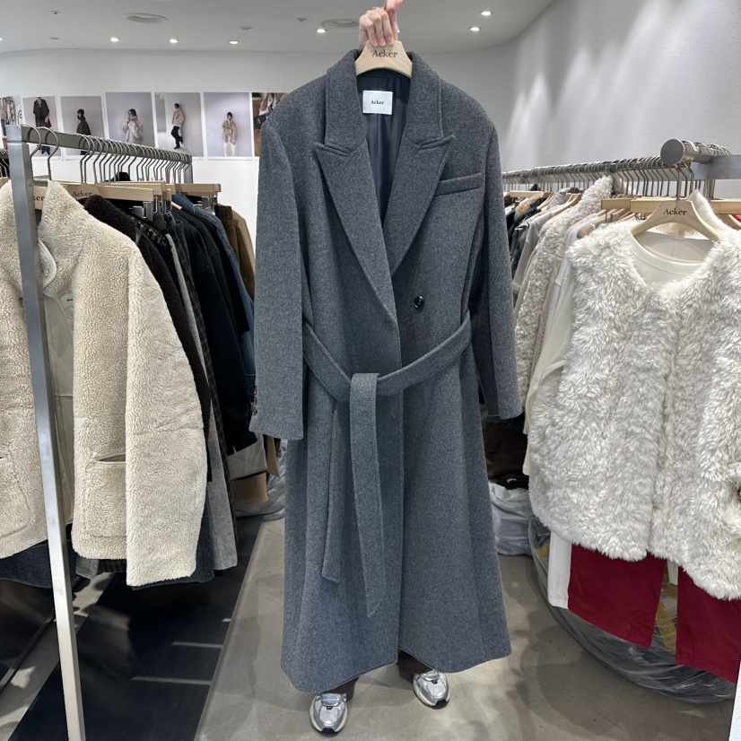 ACKER東大門㊣實拍女裝新款時尚25秋冬人氣推薦中長款大衣系帶ACKER中長款大衣圖色2