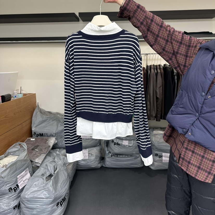 BANUL東大門㊣代購女裝新款休閑人氣25秋冬襯衫蕾絲衫假兩件BANUL襯衫/蕾絲衫