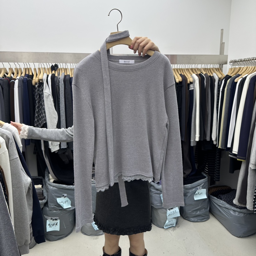 SPECIAL韓國直郵㊣女士新品推薦休閑人氣25秋冬長袖T恤含脖帶SPECIAL長袖T恤圖色2
